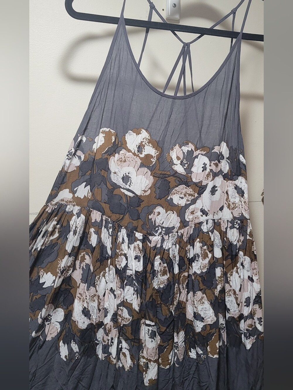 Gray Floral Maxi Dress or Tunic with Strappy Back